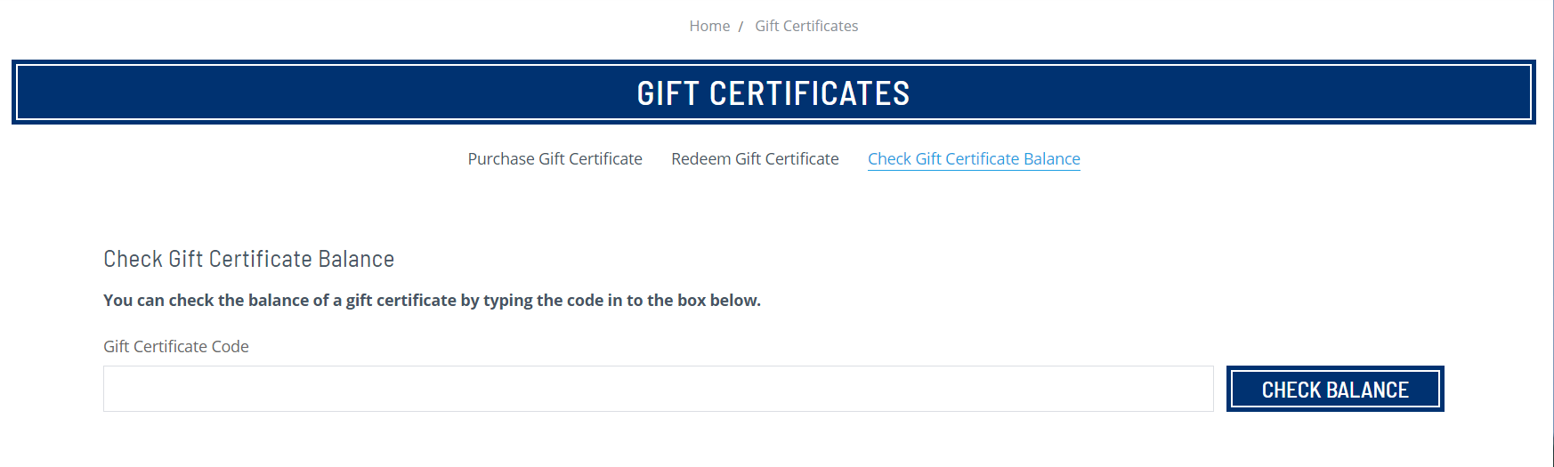 Gift Certificate Check Balance